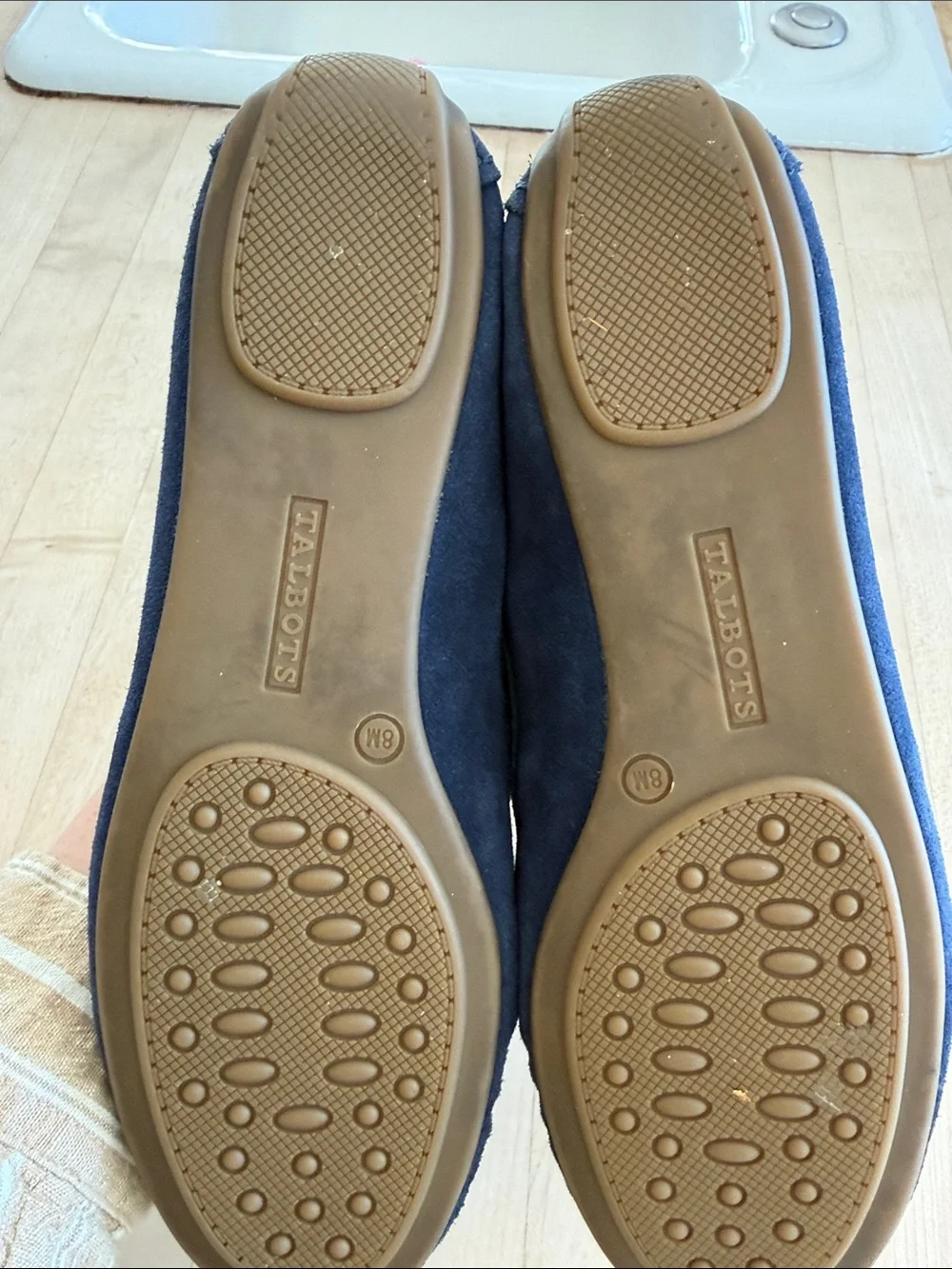 Talbots Navy Suede Moccasin Flats with Mint & Pink Sailboat Embroidery - Picture 4 of 10
